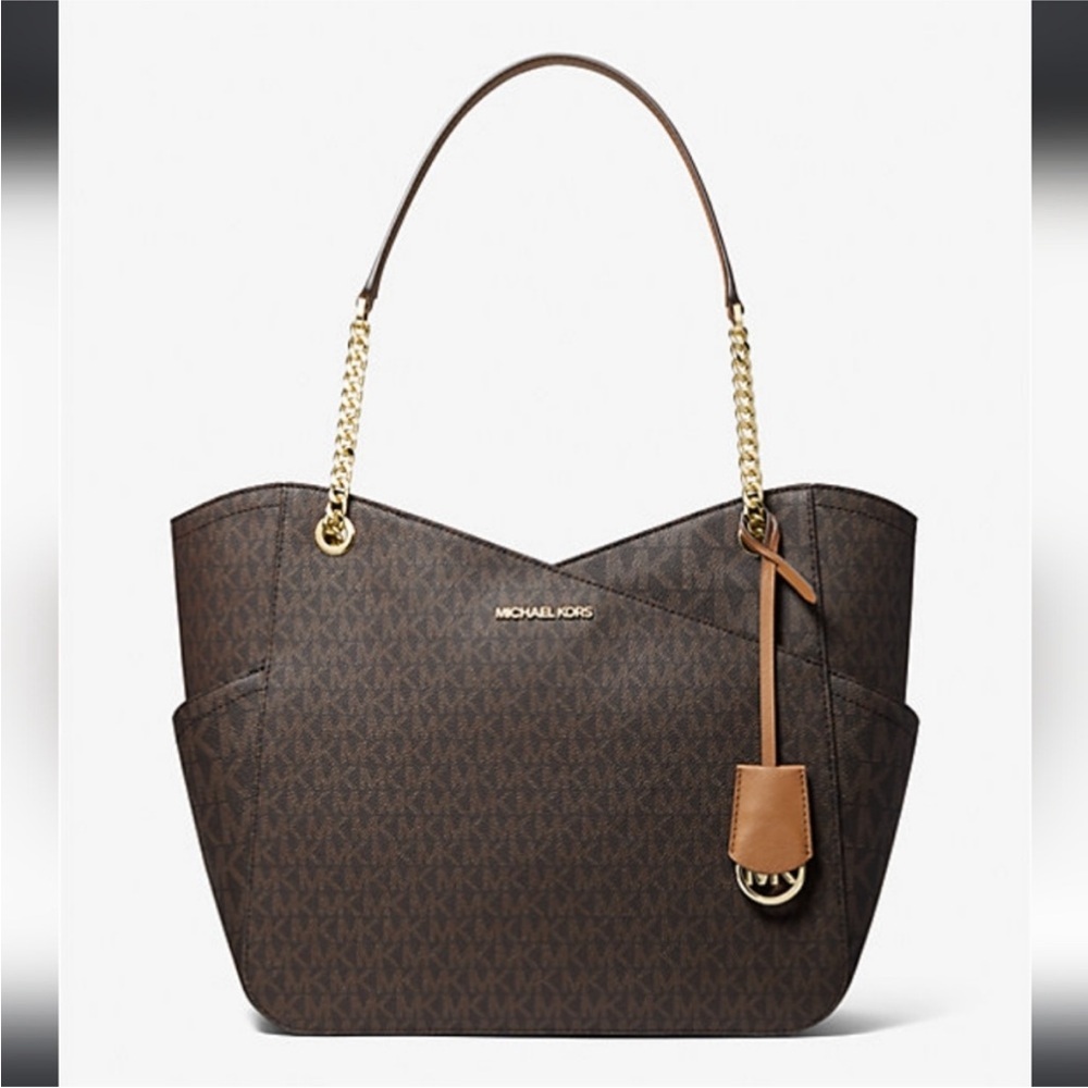NWT Michael Kors Bag Jet Set Travel Large Chain Shoulder Tote Brown Gold Accents - Picture 6 of 16